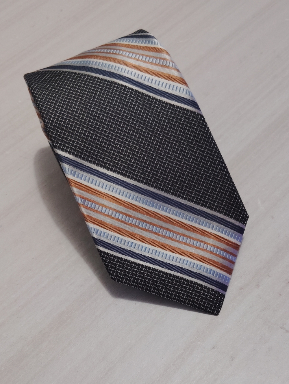 Ike Behar Nordstrom 100% Silk Striped Necktie Charcoal Gray Blue Orange NWT